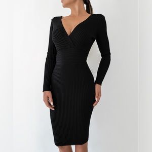 Stretch cotton midi V dress